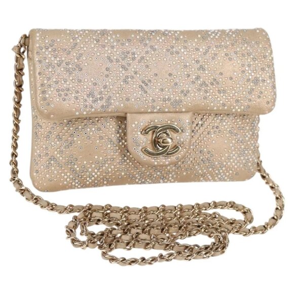 CHANEL Chain Shoulder Bag Leather Gold CC Auth 130489M - Picture 1 of 15